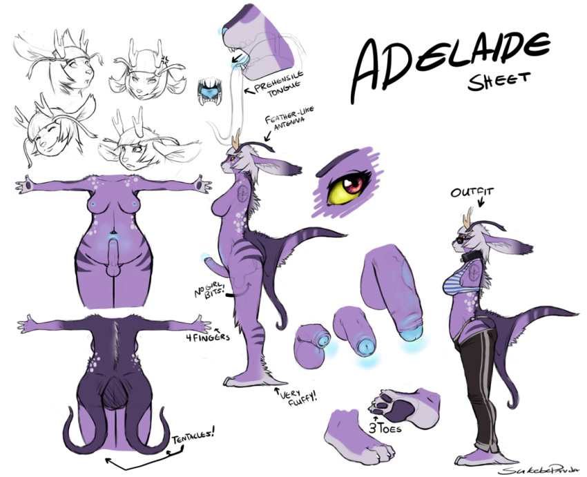 adelaide anthro antlers ass breasts chubby clothing dickgirl hair horns intersex long_tongue model_sheet nipples nude penis plantigrade purple skimpy solo spots stripes sukebepanda tail tongue uncut white_background white_hair wide_hips