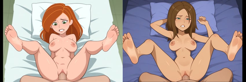 1boy 1girl 2d ai_generated bonnie_rockwaller feet feet_up fully_naked fully_nude kim_possible kimberly_ann_possible legs legs_spread legs_up missionary missionary_position naked nude pov pussy sex soles straight toes vaginal vaginal_penetration vaginal_sex