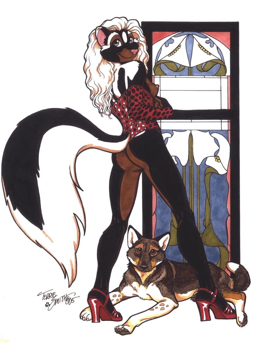 2005 anthro ass bottomless breasts canine female furries_with_pets furry high_resolution pet sideboob skunk terrie_smith