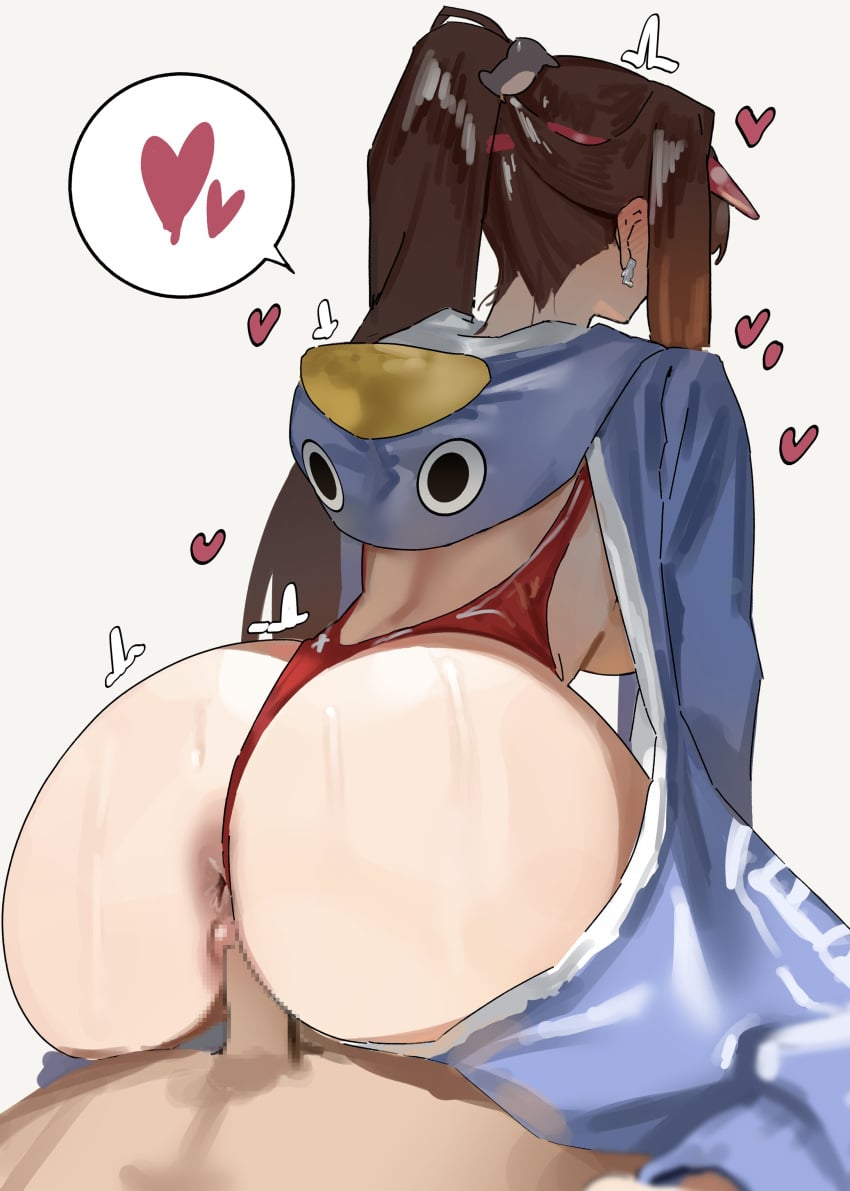1boy 1girl absurdres animal_costume anus ass bird_costume breasts brown_hair censored clothing_aside cum cum_in_pussy goddess_of_victory:_nikke hetero highres light-skinned_female light-skinned_male light_skin long_hair longfatbird marciana_(marine_study)_(nikke) marciana_(nikke) mosaic_censoring navel navel_piercing official_alternate_costume open_onesie penguin_costume penguin_hair_ornament penis piercing ponytail pussy red_slingshot_swimsuit red_visor_cap sex slingshot_swimsuit swimsuit swimsuit_aside vaginal visor_cap