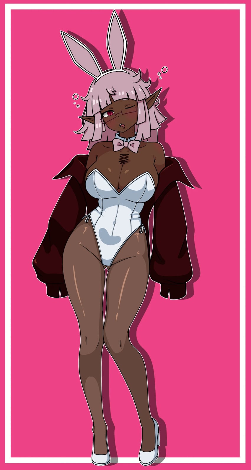 1girls 2d 2d_(artwork) 2d_artwork ass_visible_from_the_front ass_visible_through_thighs background baddie bare_calves bare_chest bare_hips bare_knees bare_legs bare_shoulders bare_skin bare_thighs belly_button bewitching_thighs big_boobs big_breasts black_coat black_jacket blunt_bangs bowtie breasts brown-skinned_female brown_skin brown_skinned_female bunny_costume bunny_ears bunnygirl bunnygirl_outfit bunnysuit busty busty_female busty_girl calves child_bearing_hips cleavage coat collar collarbone curvaceous curvaceous_body curvaceous_female curvaceous_figure curvaceous_hips curvy curvy_body curvy_female curvy_figure curvy_hips dark-skin dark-skinned_female dark_skin dark_skinned dark_skinned_female digital digital_art digital_drawing digital_drawing_(artwork) digital_media digital_media_(artwork) drawing eviconstantine exposed_chest exposed_hips exposed_legs exposed_shoulders exposed_skin exposed_thighs eye_closed female female_focus female_only fertile fertile_hips footwear from_front front_view full_body full_body_view glasses glasses_on_face glasses_on_head groin head_tilt high_heels hourglass_figure inguinal_crease inguinal_ligament jacket knees large_boobs large_breasts lascivious lean_figure legs leotard long_hair looking_at_viewer monotone_background narrow_waist navel oc one-eye_closed one_color_background one_eye_closed one_eye_open open_coat open_jacket open_mouth open_mouth_smile original original_art original_artwork original_character parted_lips pink-haired_female pink_background pink_bowtie pink_hair pink_hair_female plain_background pointy_ears portrait rectangular_glasses red-eyed_female red_eyes semi-rimless_eyewear semi-rimless_glasses shoes shoulders sidelocks slender_body slender_waist slim_female slim_waist solid_color_background solo someone_else's_oc standing thick_thighs thigh_gap thighs tilted_head tongue topwear under-rim_eyewear under-rim_glasses upper_teeth voluptuous voluptuous_body voluptuous_female voluptuous_figure voluptuous_woman white_bunny_ears white_bunnysuit white_collar white_footwear white_hairband white_high_heels white_leotard white_shoes white_topwear wide_hips