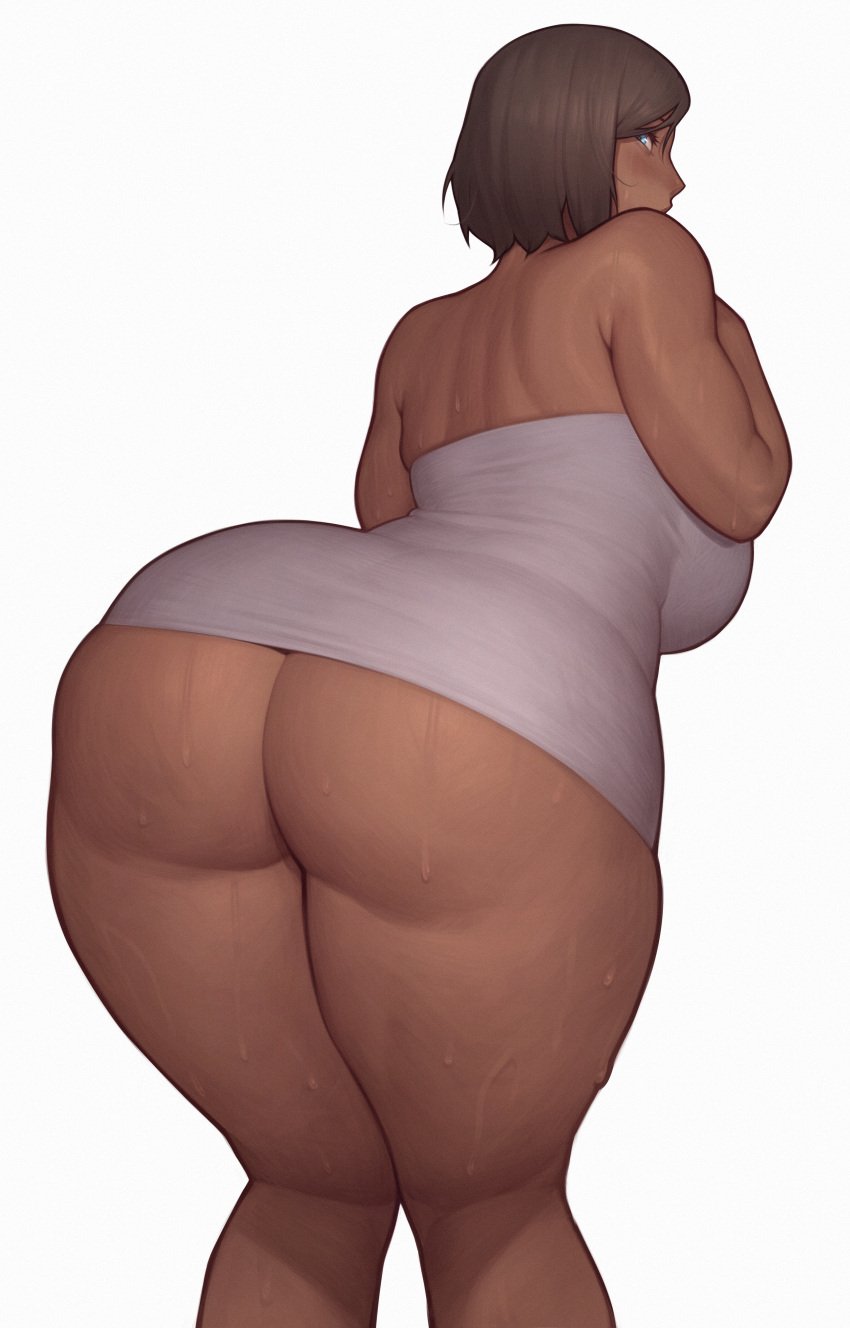 1girls absurd_res ass asura_(artist) avatar_legends back_view big_ass big_breasts blue_eyes breasts brown_hair bubble_ass bubble_butt dark-skinned_female dark_skin dat_ass fat_ass female female_only huge_ass korra large_breasts low-angle_view milf milfification nickelodeon smooth_skin solo the_avatar the_legend_of_korra thick_ass thick_thighs towel voluptuous water_tribe white_background wide_hips