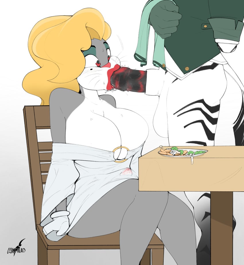 <3_eyes 2022 absurd_res anthro anthro_on_anthro anthro_penetrated anthro_penetrating anthro_penetrating_anthro balls big_balls big_breasts black_penis blonde_hair breasts bugs_bunny chair cleavage clothed clothed_sex clothing dress duo equid equine erection fellatio fembugs_bunny furniture furry genitals goat-head_(artist) goat-kun grey_body gynomorph gynomorph/male gynomorph_focus gynomorph_penetrated hair heart hi_res horse horsecock intersex intersex/male intersex_focus intersex_penetrated lagomorph leporid lipstick lipstick_on_penis looney_tunes makeup male male_penetrating male_penetrating_gynomorph male_penetrating_intersex mammal marilyn_monroe marilyn_monroe_(cosplay) medial_ring mtf_crossgender mtg_crossgender mti_crossgender off_shoulder oral oral_penetration partial_male penetration penile penile_penetration penis rabbit rule_63 sex sitting solo_focus translucent translucent_clothing warner_brothers whiskers white_body white_clothing white_dress zebra