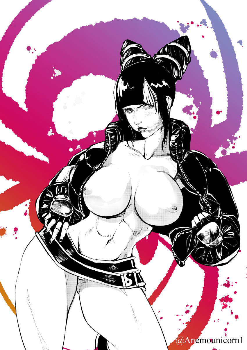 1girls anemounicorn1 busty capcom female female_focus female_only hourglass_figure juri_han line_art no_bodypaint solo street_fighter street_fighter_6 tagme wide_hips