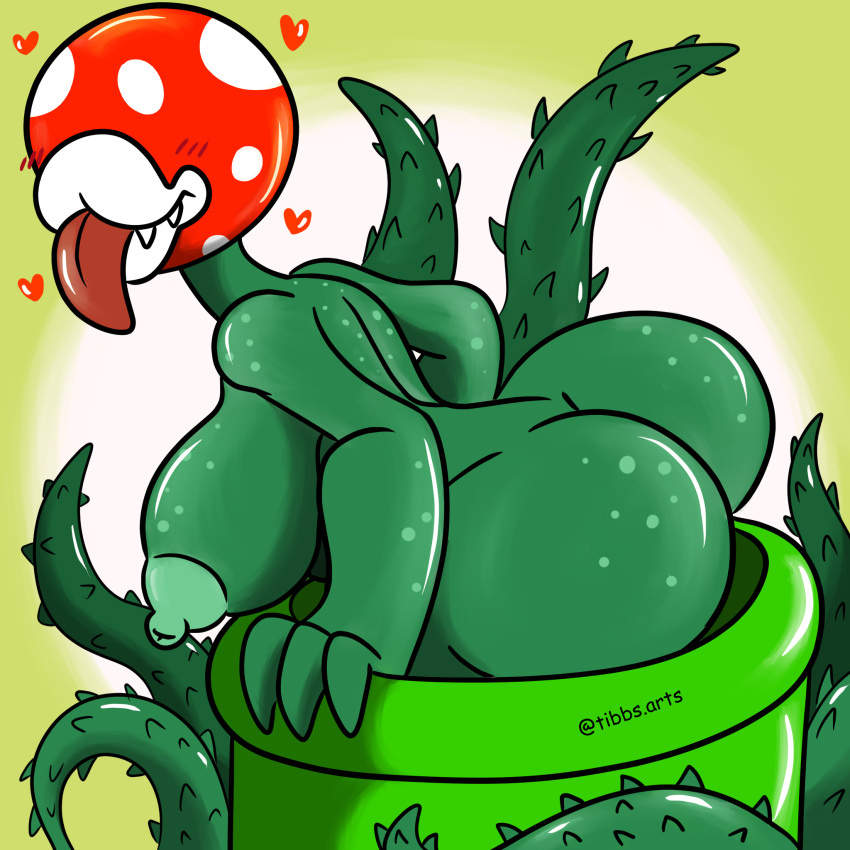 1girls 2d bent_over big_breasts butt female female_only mario_(series) pipes piranha_plant plant plantie rear_view tibbs tibbs_arts warp_pipe