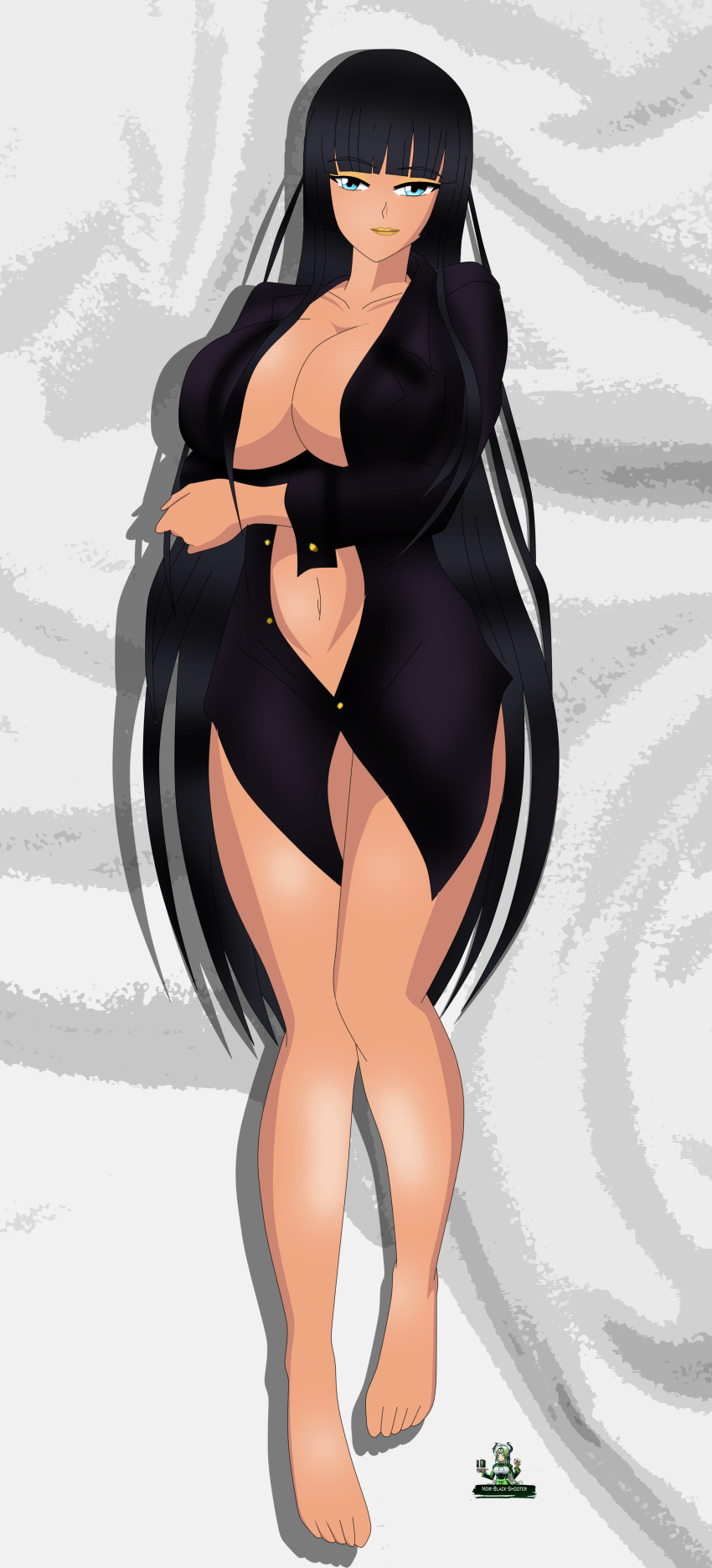 blue_eyes dakimakura dark_blue_hair dark_hair female gold_lipstick long_hair nepthys_himejima_(noir-black-shooter) noir-black-shooter oc original original_character tan_skin tanned_female very_long_hair