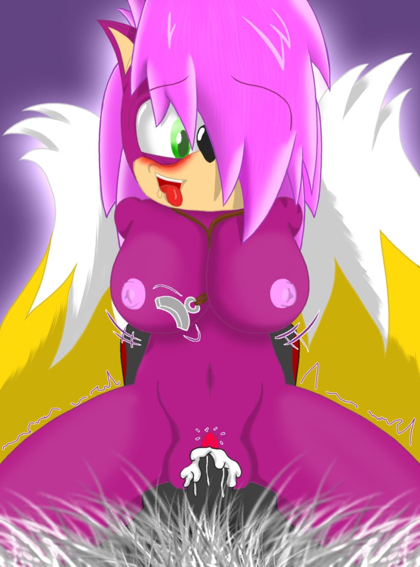 big_breasts breasts butterfly_position cum fangtime fucked_silly mobian_(species) nipples pink_fur sega sonia_the_hedgehog sonic_(series) sonic_the_hedgehog_(series) sonic_underground tails tongue_out vaginal_penetration yellow_body