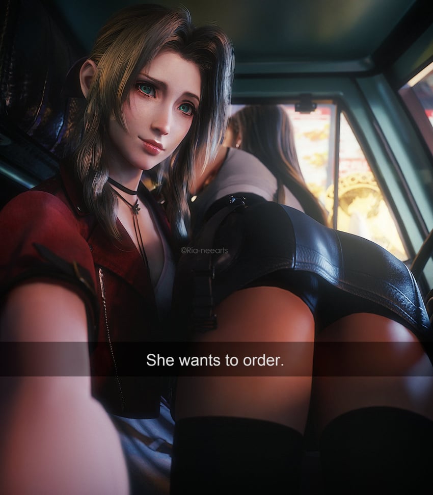 2girls 3d aerith_gainsborough ass ass_focus big_ass female female_focus female_only final_fantasy final_fantasy_vii final_fantasy_vii_remake he_wants_to_order light-skinned_female meme ria-neearts selfie she_wants_to_order snapchat square_enix tifa_lockhart upskirt yuri