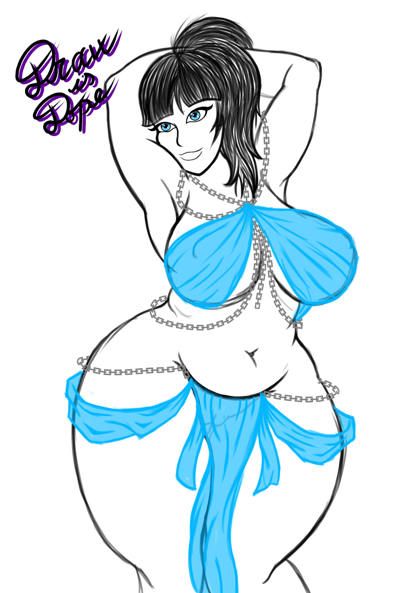 ako blue_eyes chains curvaceous curvy curvy_body curvy_female curvy_hips dancer dancer_outfit dancing original_character pose posing see-through see-through_clothing sketch tales_of_versaria thick_thighs wide_hips