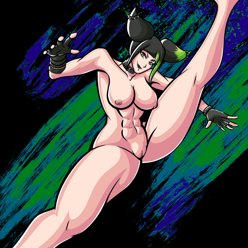 1girls abdomen alternate_version_available breasts capcom choker female female_only goth juri_han naked paresseux0w0 pussy solo street_fighter street_fighter_6 thick_thighs