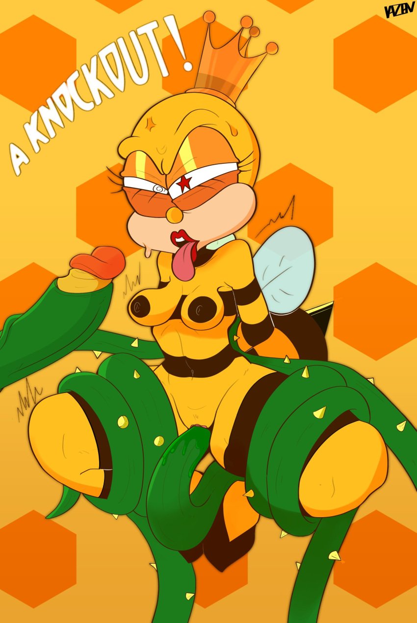 1girls anthro bee bee_girl bee_humanoid cagney_carnation crown cuphead_(game) female female_focus female_only humanoid queen_bee rumor_honeybottoms spiral_horn star_shaped_pupils tentacle tentacle_sex vaz0v