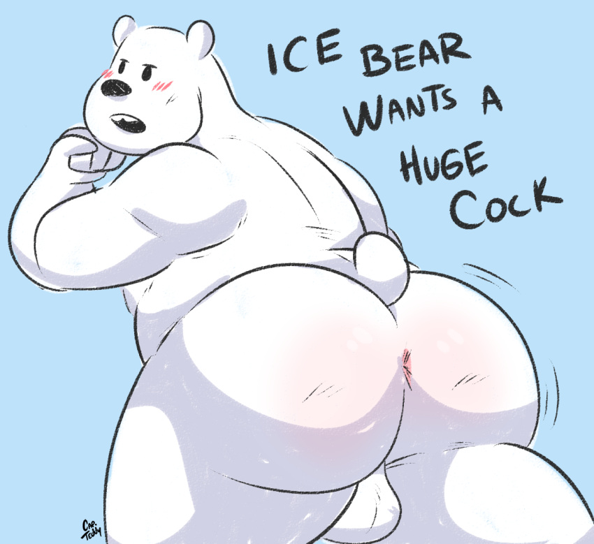 2022 anthro anus ass balls big_butt cartoon_network chubby_male english_text genitals ice_bear male male_only mammal polar_bear presenting slightly_chubby solo text thecaptainteddy ursid ursine we_bare_bears wiggle