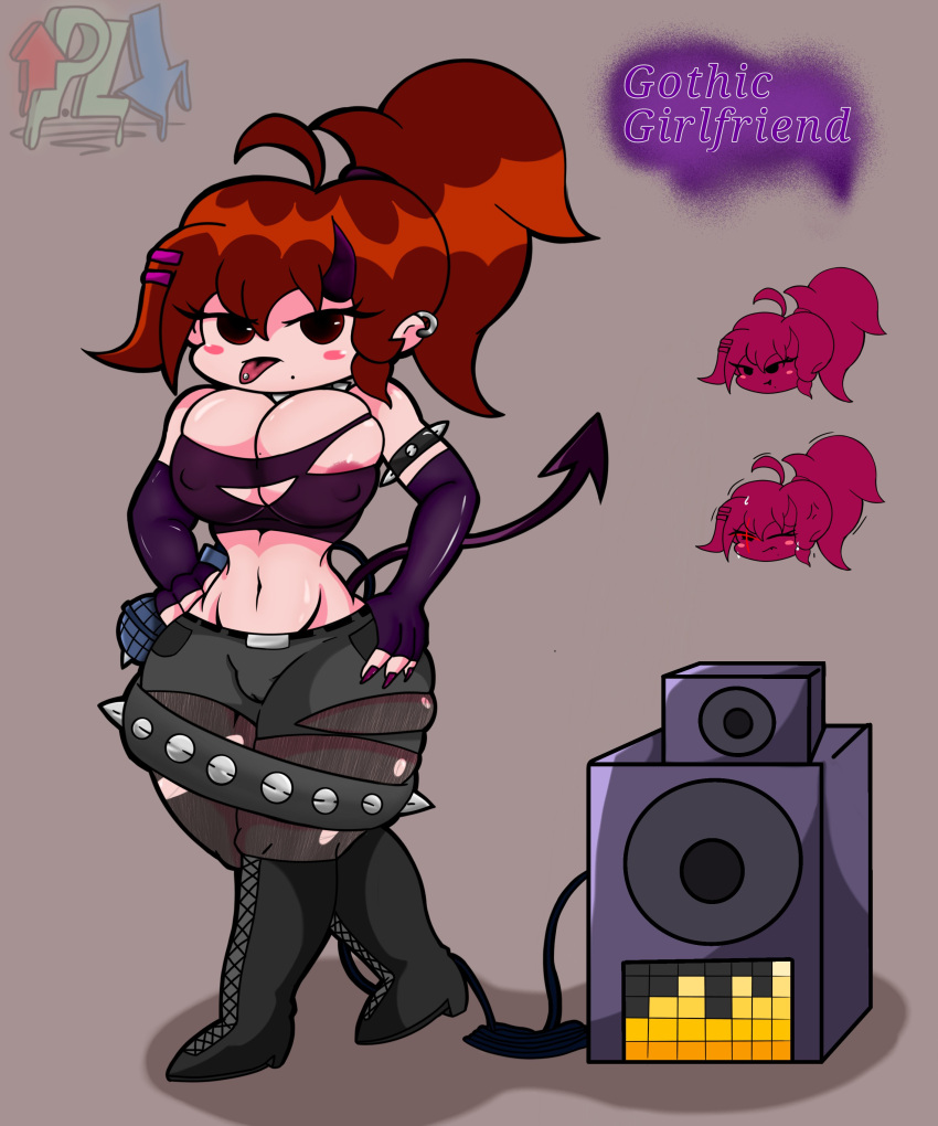 1girls alternate_version_at_source background belt big_breasts blush character_name collar demon_girl demon_horns demon_tail earring female female_only friday_night_funkin girlfriend_(friday_night_funkin) goth_girl gothic_girlfriend high_heels icons long_hair looking_at_viewer microphone mittens nail_polish nipples p.legacy_fnf pantyhose ponytail powerblueflower pussy_visible_through_clothes signature speaker spiked_collar thick_thighs tongue_out tongue_piercing