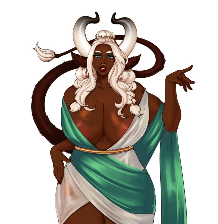 1girls artwithmoira big_ass big_breasts blue_eyes cassia_(coc2) cleavage corruption_of_champions corruption_of_champions_ii cow_ears cow_girl cow_tail dark-skinned_female dark_skin female_only horns large_breasts milf minotaur minotaur_female minotaur_girl mole_on_breast moles nose_piercing nose_ring silver_hair tagme tail thick_thighs