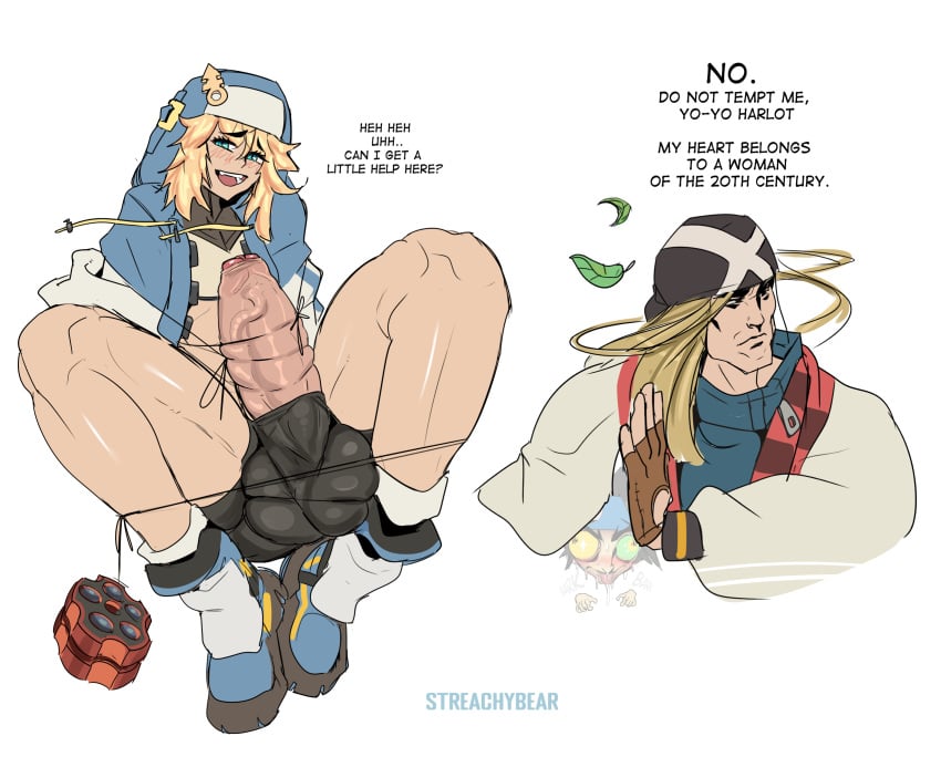 2boys alpha_male anji_mito axl_low balls bandana big_balls big_penis blonde_hair blue_eyes blush boots bridget clothes compression_shorts crossdressing dialogue dickgirl dickgirl/male english_text femboy fingerless_gloves gloves guilty_gear guilty_gear_strive hoodie huge_cock human human_only jawline large_testicles light_skin long_hair male male_only nun nun's_habit open_mouth otoko_no_ko penis penis_out presenting_penis refusal rejection restrained shoes shorts spats spread_legs streachybear teasing testicles text thick_thighs thighs tied tied_up trap veiny_penis yo-yo