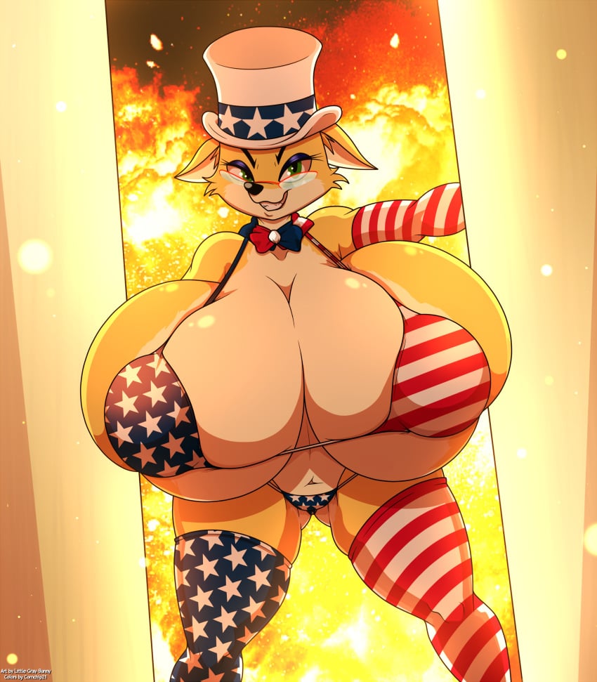 1girls american_flag_bikini american_flag_legwear anthro big_breasts bowtie breasts busty cleavage female fur hat little-gray-bunny lt._fox_vixen solo squirrel_and_hedgehog swimwear tagme uncle_sam_hat voluptuous