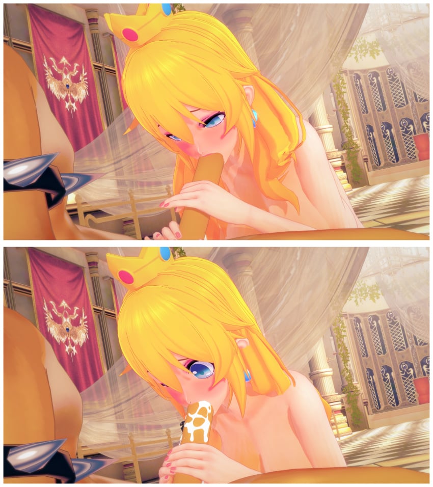 3d blowjob blush bowser cum cum_in_mouth knockwolf koikatsu mario_(series) nude penis princess_peach tears unseen_male_face