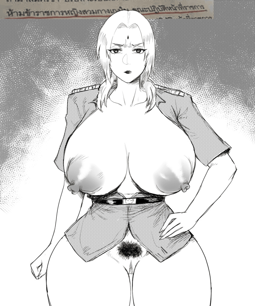 1girls areolae barely_clothed big_breasts black_and_white bottomless breasts female female_only huge_breasts kanyacomics large_breasts mature_female milf monochrome naruto naruto_(series) naruto_shippuden nipples pubic_hair pussy revealing_clothes skimpy skimpy_clothes solo thick thick_hips thick_thighs tsunade voluptuous wide_hips