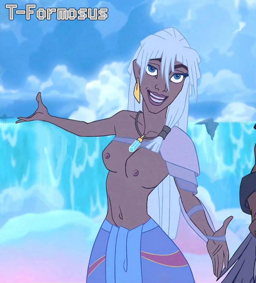 1girls atlantis atlantis:_the_lost_empire blue_eyes dark-skinned_female dark_skin disney kida loincloth long_hair nipples nude nude_female t-formosus tribal underground waterfall white_hair