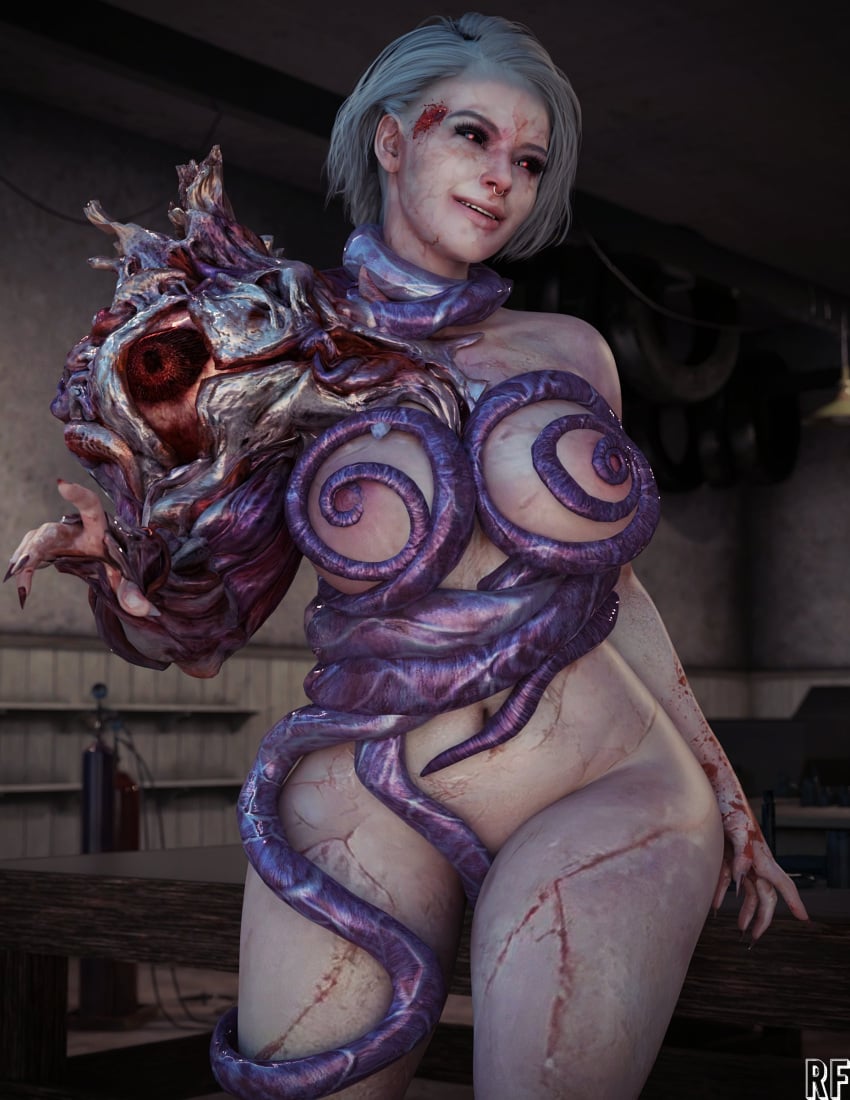 1girls 3d abs big_breasts bob_cut breasts capcom female female_only fit hi_res high_resolution highres infected jill_valentine jill_valentine_(sasha_zotova) large_breasts monster monster_girl navel no_eyewear nude nude_female parasite realistic resident_evil resident_evil_3 resident_evil_3_remake rude_frog short_hair solo thick_thighs virus white_hair woah