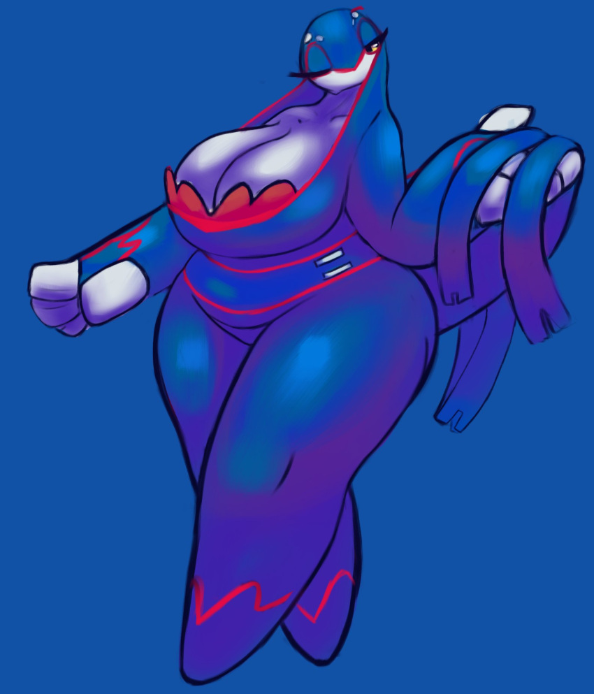 anthro anthrofied artesjsc big_breasts breasts cleavage female fish_humanoid huge_breasts kyogre large_breasts pokemon simple_background tagme thick_thighs wide_hips wink winking