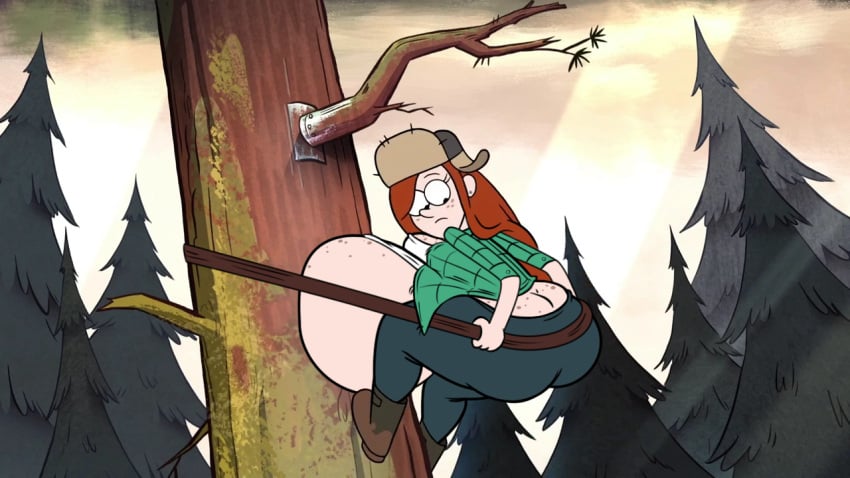 1girls alternate_ass_size alternate_body_type ass ass_cleavage ass_freckles bbw belly big_ass big_belly blubberwhale_(artist) boots butt_crack cloud edit fat flannel flannel_shirt forest freckles fur_hat gravity_falls large_ass outdoors overweight red_hair screenshot_edit smooth_skin solo tree wendy_corduroy