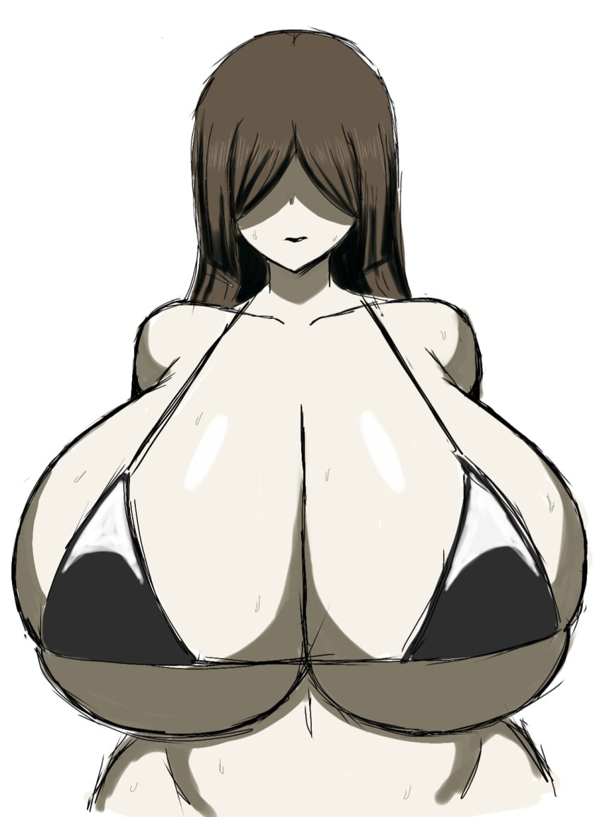 1girls big_breasts bikini breasts busty demon_slayer female female_only giant_breasts gigantic_breasts hair_over_eyes huge_breasts hyper_breasts kimetsu_no_yaiba large_breasts long_hair massive_breasts momiji_(artist) nakime simple_background swimsuit venus_body white_background