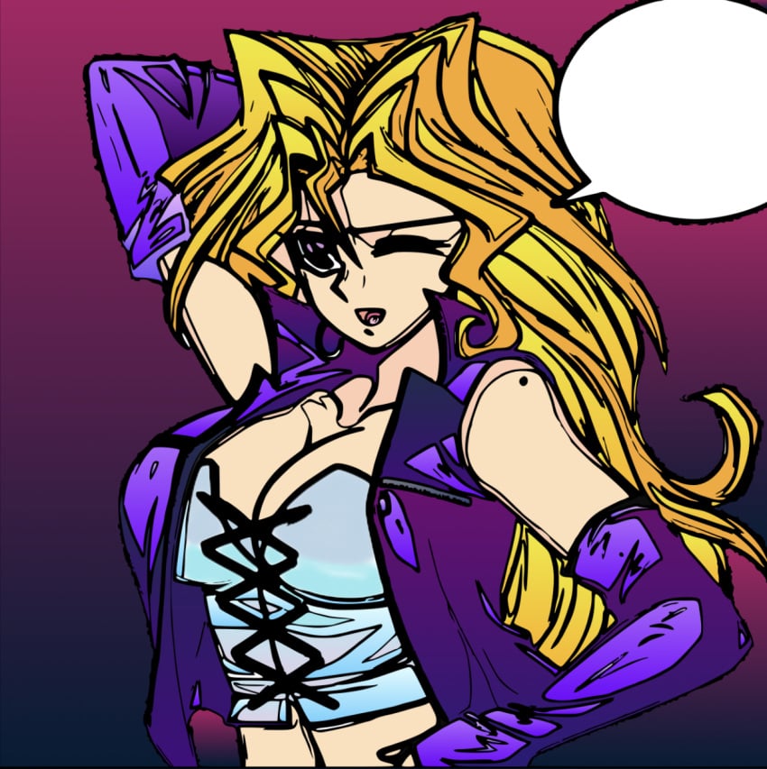 1girls blonde_hair female mai_valentine purple_eyes purple_jacket sassypauline white_vest yu-gi-oh!