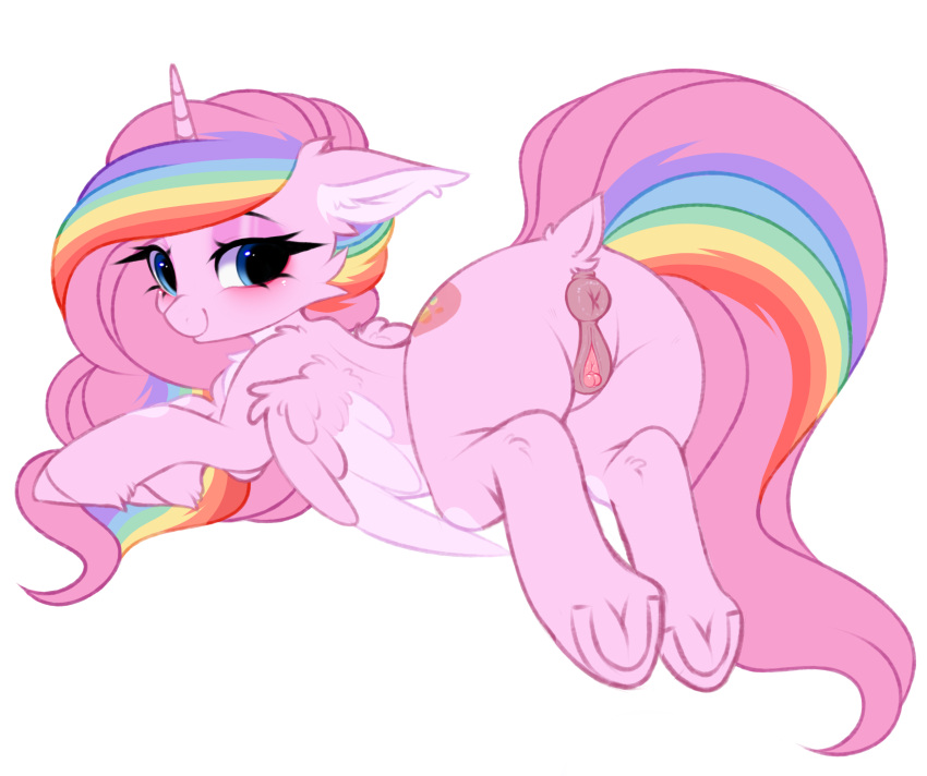 absurd_res alicorn animal_genitalia animal_pussy anus clitoris equid equine equine_pussy female feral genitals hasbro hi_res hooves horn horse mammal my_little_pony pesty_skillengton pinksatin puffy_anus pussy solo wings