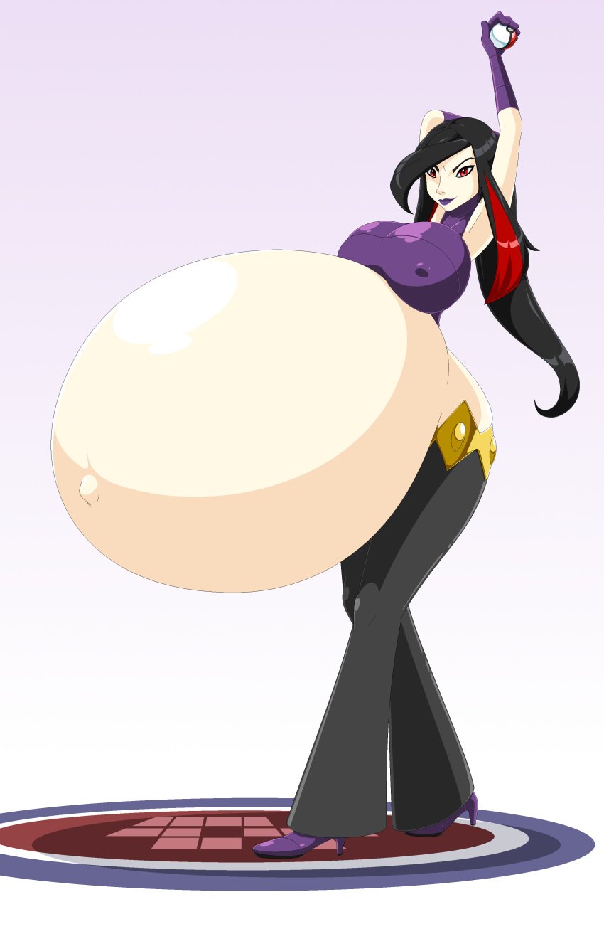 1girls belly big_belly big_breasts black_hair breasts dea-jn female fortunia_(pokémon) huge_belly hyper_pregnancy lucy_(pokemon) nipple_bulge pokémon pokemon pregnant