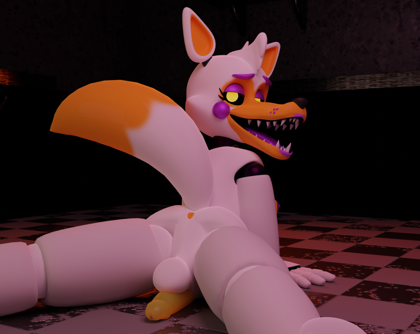 3d absurd_res animatronic anthro back back_view canid canine five_nights_at_freddy's five_nights_at_freddy's_world fox futa gynomorph halseyrenders hi_res intersex intersex_only lolbit_(fnaf) looking_back machine mammal robot scottgames solo video_games