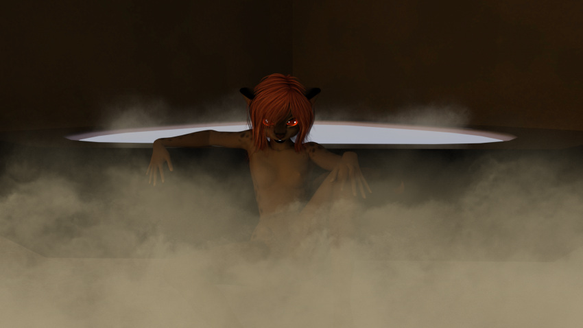 16:9 2022 3d anthro bathtub digital_media_(artwork) erection felid felin genitals gynomorph hi_res intersex inviting kawa kawaoneechan looking_at_viewer mammal nude penis presenting reclining solo steam widescreen