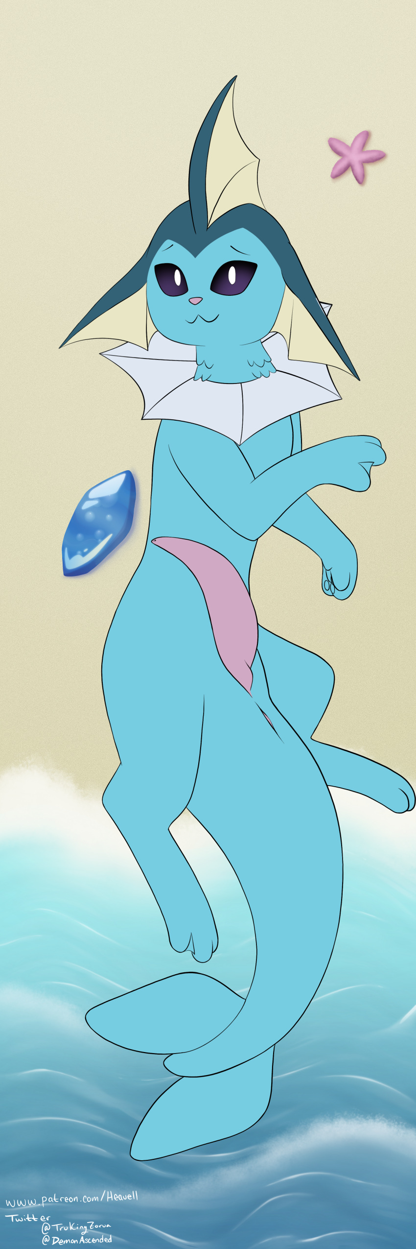 1:3 absurd_res animal_genitalia animal_penis anus blue_body canid canine cetacean_penis colored digital_drawing_(artwork) digital_media_(artwork) eeveelution erection feral fin flat_colors generation_1_pokemon genital_slit genitals hi_res looking_at_viewer male male_only male_vaporeon mammal membrane_(anatomy) nintendo nude penile penis pokemon pokemon_(species) scalie shaded signature simple_background slit smile solo tapering_penis text unfinished url vaporeon video_games webbed_feet