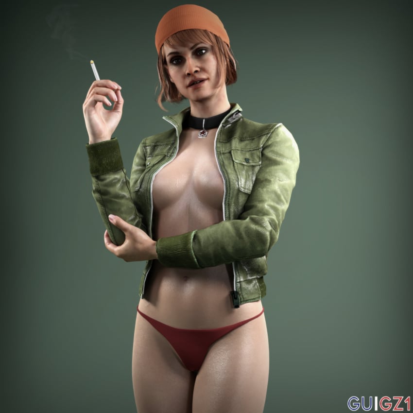 1girls abs breasts call_of_duty call_of_duty_black_ops_cold_war choker cigarette cleavage guigz1 half-dressed lingerie no_bra open_jacket red_hair smoking solo_female soviet sweat sweating yirina_portnova