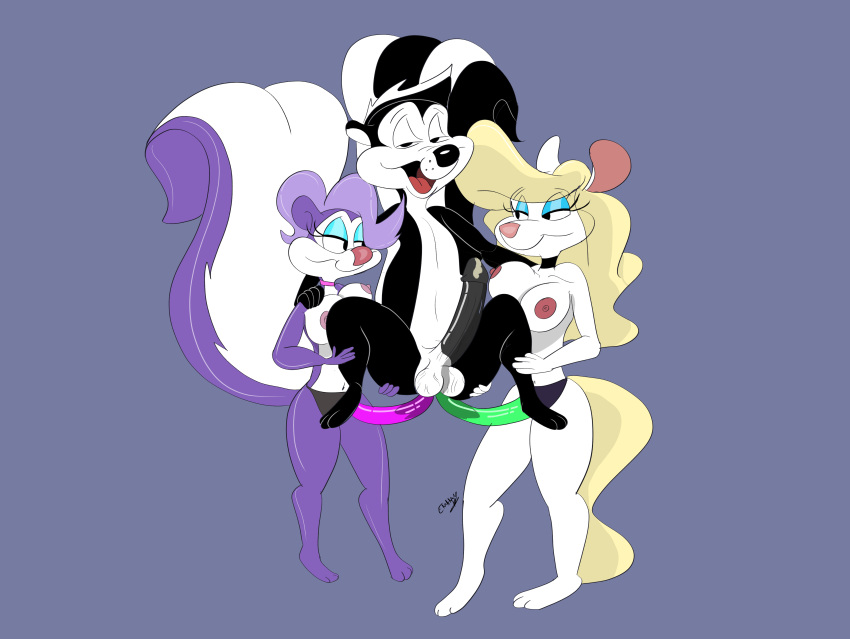 2d absurd_res anal animaniacs anthro dildo double_penetration female fifi_la_fume genitals group hi_res looney_tunes male male/female mammal mephitid minerva_mink penetration penis pepe_le_pew sex_toy skunk strapon tiny_toon_adventures warner_brothers