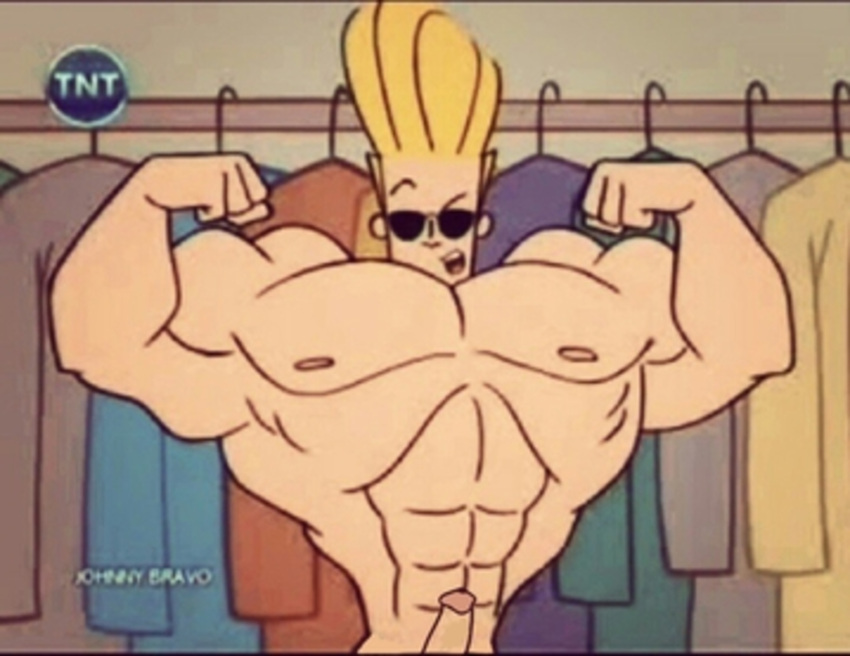 cartoon_network erection flexing_arm flexing_arms flexing_bicep flexing_both_biceps flexing_muscles flexing_pec hanna-barbera johnny_bravo johnny_bravo_(series) male male_only muscles muscular muscular_male penis screencap shirtless solo solo_male sunglasses torso