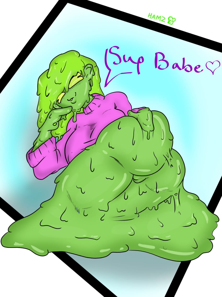 ass ass_focus big_ass big_butt butt_focus hamzsandwich luna(slime) monster_girl oc on_side slime slime_girl