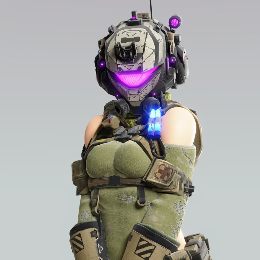 1girls blender_(software) breasts harness helmet llamasarepink pilot_(titanfall) pink_eyes pulse_blade_pilot shoulders titanfall titanfall_2