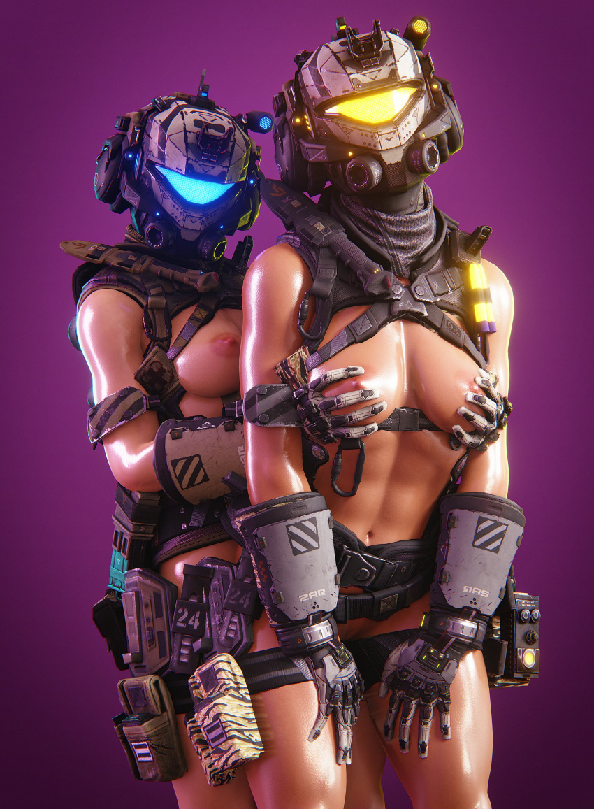 2girls belt breast_grab breasts groping harness helmet llamasarepink multiple_girls pilot_(titanfall) pulse_blade_pilot pussy sweaty tactical_nudity titanfall titanfall_2 weapon yuri