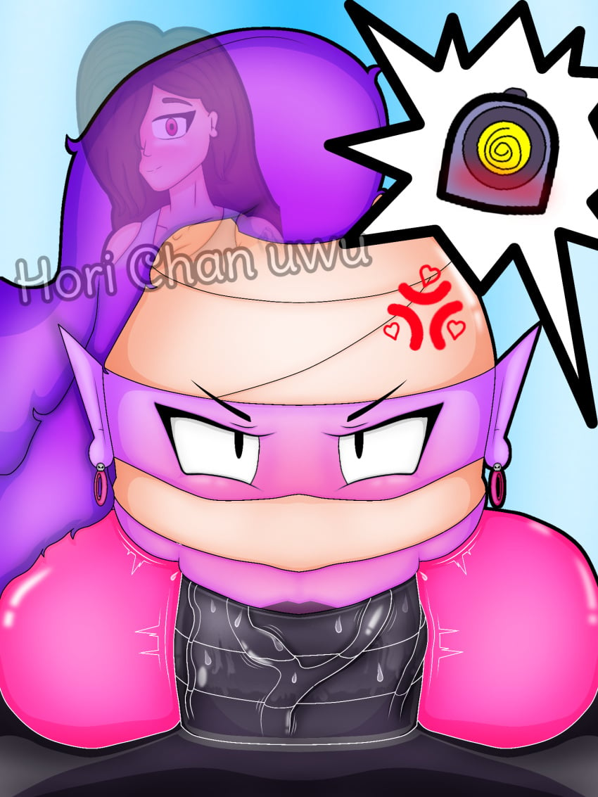 2d blowjob brawl_stars emz_(brawl_stars) emz_x_rico_(brawl_stars) purple-skinned_female purple_hair purple_skin rico_(brawl_stars) sex