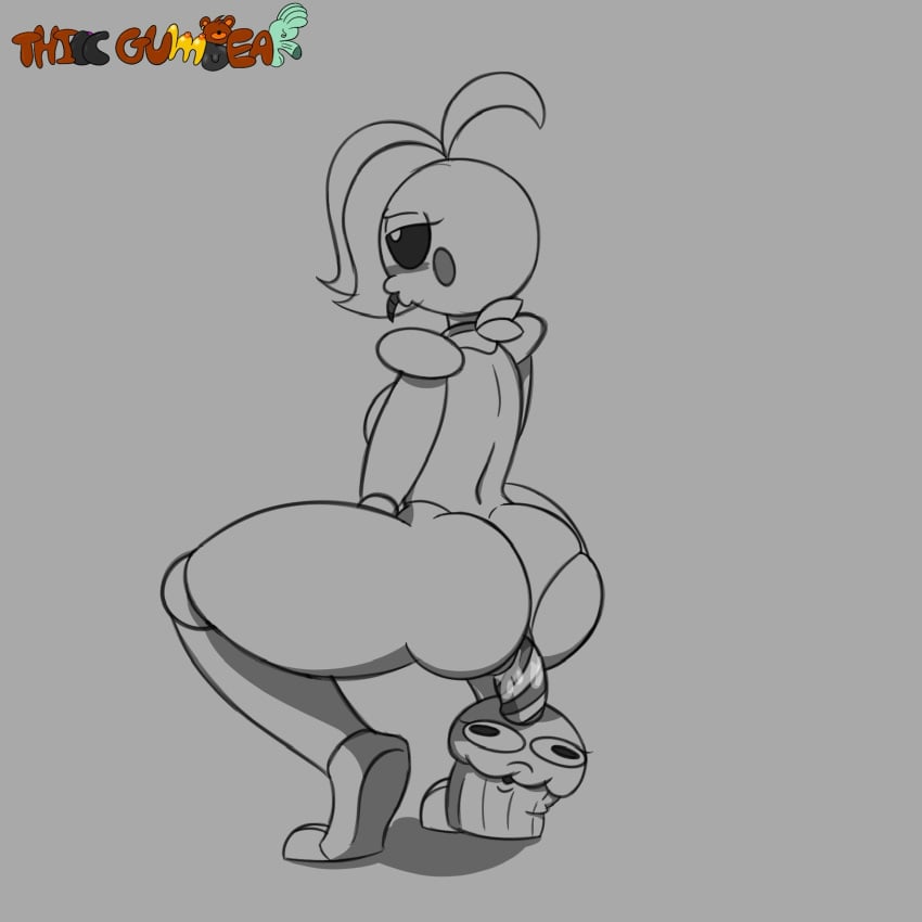 2girls animatronic bib big_ass big_butt big_dildo big_penis black_eyes blush cheek_bulge cheek_poke crouching cupcake digital_drawing_(artwork) digital_media_(artwork) dildo eyelashes female female_penetrated five_nights_at_freddy's five_nights_at_freddy's_2 fnaf lips long_hair medium_breasts metal_tongue precum pussy_juice pussy_juice_drip riding_dildo robot robot_girl shaded shoulder_pads sketch solo spandex swimsuit thiccgumbear tongue tongue_out toy_chica_(fnaf)