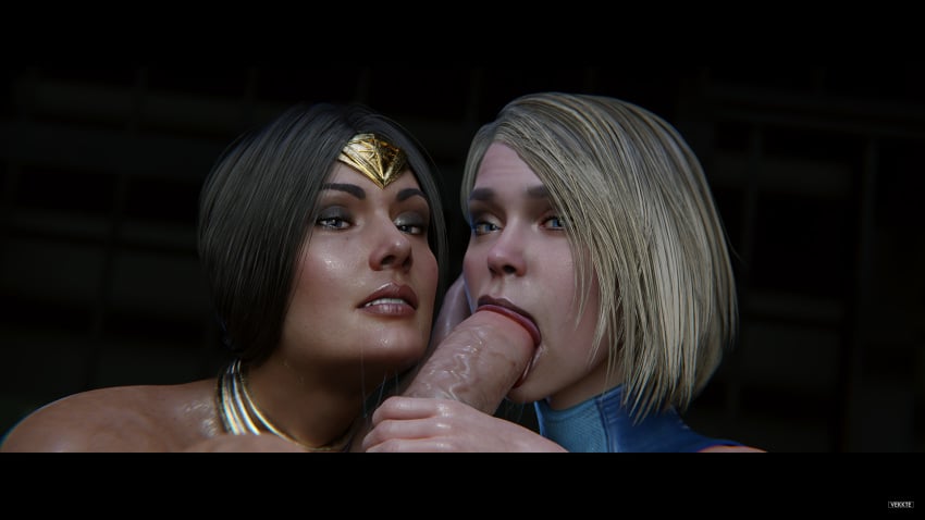 1boy 2girls 3d 3d_(artwork) blender blender_(software) blonde_hair blowjob blue_eyes bob_cut couple cute dc dc_comics diana_prince enjoying excited handjob huge_cock injustice_2 kara_danvers kara_zor-el looking_at_viewer looking_pleasured medium_hair oral oral_penetration oral_sex pleasure_face pov pov_eye_contact romantic romantic_couple seductive seductive_look sensual sucking supergirl supergirl_(injustice) superman_(series) teamwork vekkte wonder_woman wonder_woman_(injustice) wonder_woman_(series)