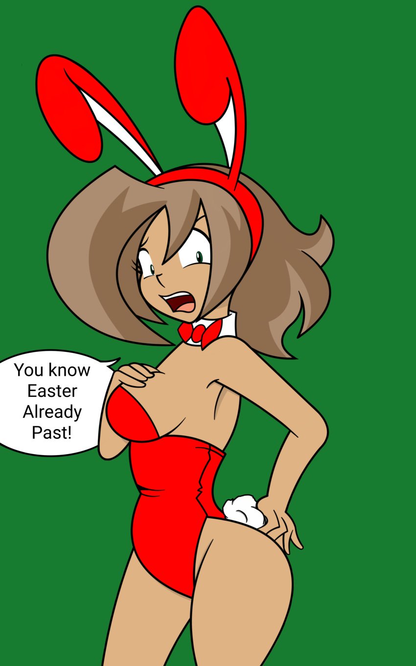 ass big_breasts bunny_ears bunnysuit colored dark-skinned_female detached_collar dialogue english english_text natsa_(raya100) original raya100 tan_skin thick_thighs