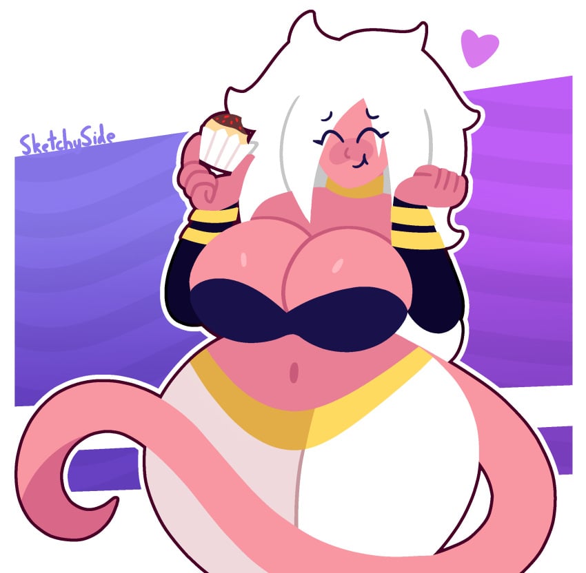 android_21 big_breasts breasts chubby dragon_ball dragon_ball_fighterz female majin majin_android_21 pink_skin tagme thesketchyside white_hair