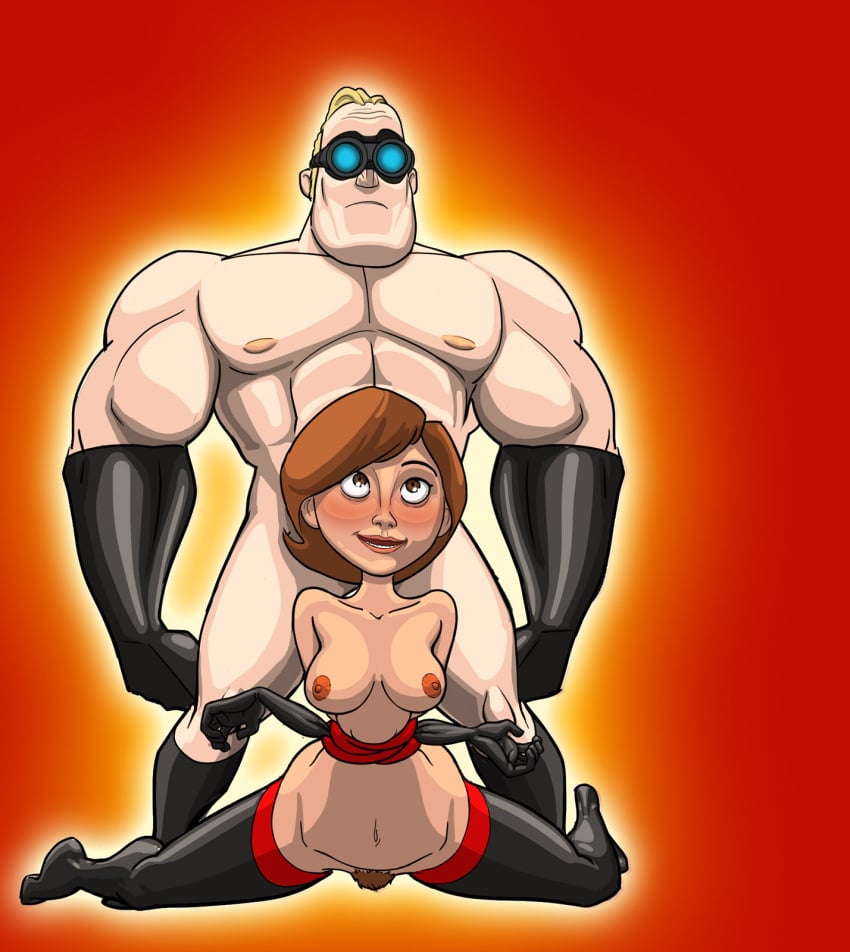 1boy blonde_hair bondage boots bound bound_arms breasts brown_hair canon_couple disney dom/sub dominant dominant_male domination e-ward elastic elastic_body elastigirl female gloves helen_parr husband_and_wife male male_nipples milf mr._incredible muscles nipples partially_clothed pixar pubic_hair robert_parr smooth_skin stretch stretching stretchy stretchy_arms submissive submissive_female superhero superheroine the_incredibles the_incredibles_2