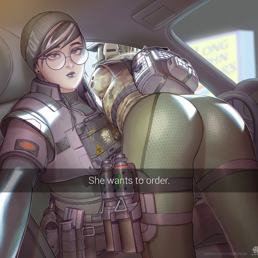 2girls ass ass_focus bubble_ass bubble_butt clothing dat_ass dokkaebi_(rainbow_six) ela_(rainbow_six) female female_only he_wants_to_order meme mila_the_mute rainbow_six rainbow_six_siege selfie snapchat tom_clancy ubisoft yuri