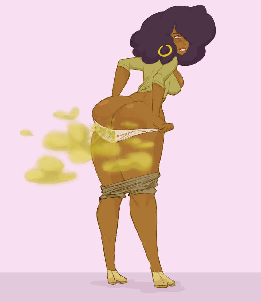 1girls afro ass ass_cleavage big_ass butt_crack carafalsa dark-skinned_female dark_skin fart fart_cloud fart_fetish farting female mature_female milf mother panties panties_down