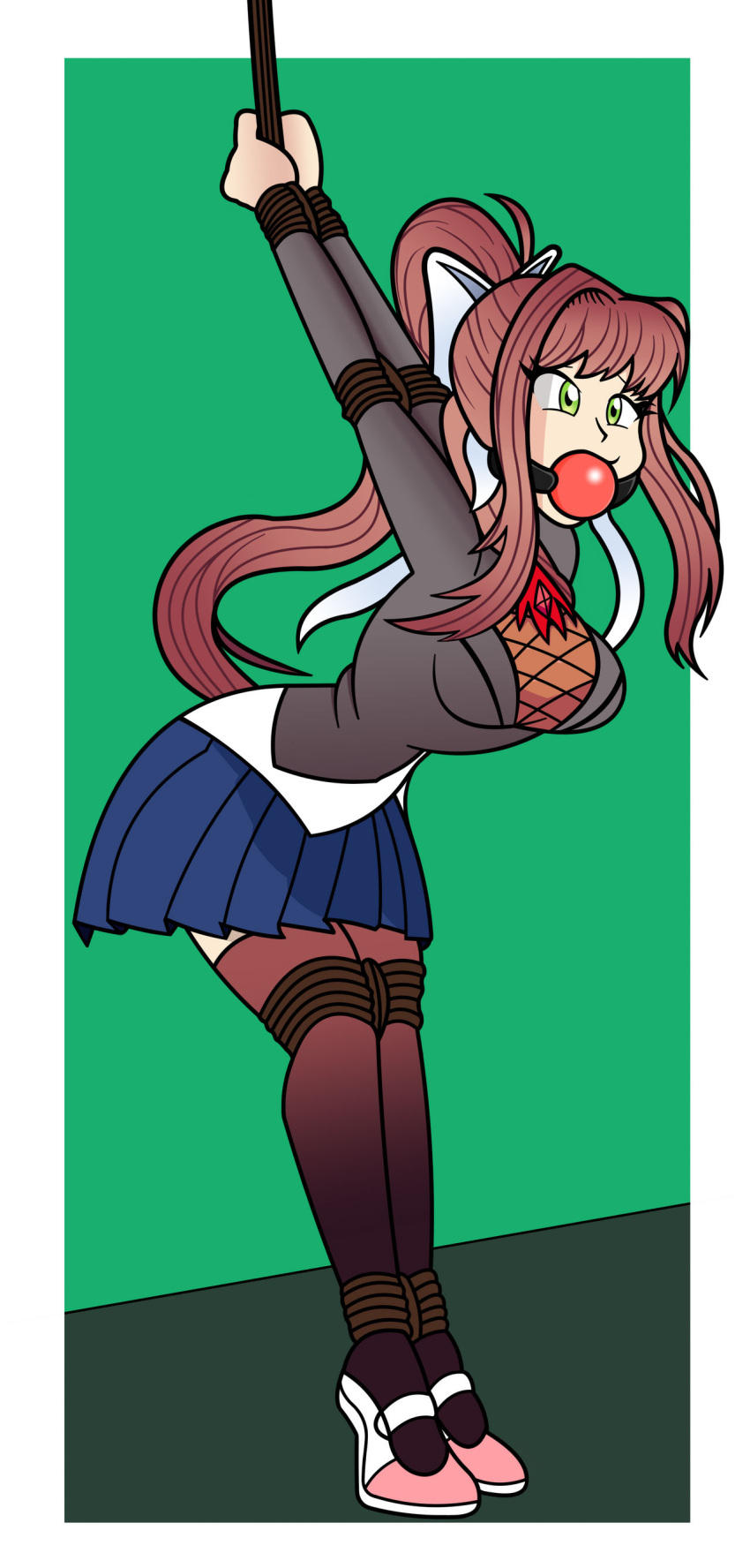 big_breasts blazer bondage bound bow doki_doki_literature_club femsub fido_sama gag gagged monika_(doki_doki_literature_club) raya100 red_hair rope skirt thighhighs