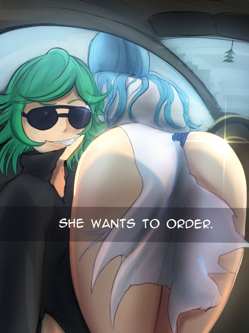 2girls ass ass_focus bubble_ass bubble_butt clothing dat_ass female female_only he_wants_to_order hehevich meme one-punch_man psykos selfie snapchat tatsumaki