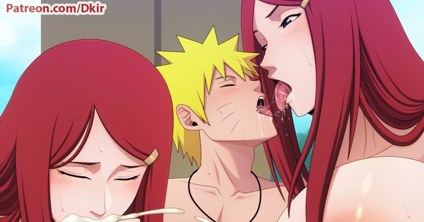 1boy 2girls age_difference areolae big_breasts blonde_hair blue_eyes blush breasts busty climax clone closed_eyes cum cum_in_mouth cum_inside cumshot dkir drool drooling ejaculation facial_markings female french_kiss french_kissing hair hairclip highres huge_breasts incest kiss kissing large_areolae large_breasts light-skinned_female light-skinned_male light_skin long_hair looking_at_partner male male_eating_cum mature mature_female milf mother mother_and_son naked narrowed_eyes naruto naruto_(series) naruto_shippuden naughty_face necklace nipples nude open_mouth oppai pale-skinned_female pale-skinned_male pale_skin pink_nipples red_hair saliva saliva_string saliva_trail shounen_jump size_difference son spiky_hair sweat teenager threesome tongue tongue_out topless uzumaki_kushina uzumaki_naruto voluptuous whisker_markings whiskers yellow_hair